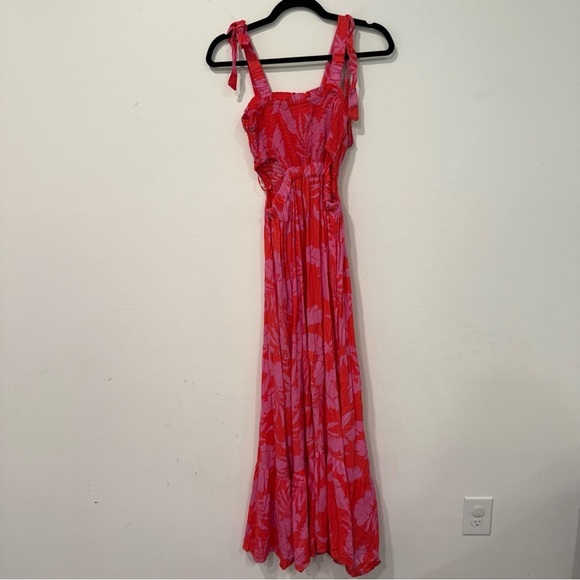 Japna Pink Red Floral Cut Out Maxi Dress S - Picture 5 of 5
